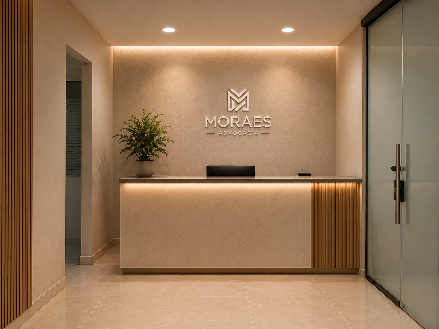 Depois — parede com a logo instalada