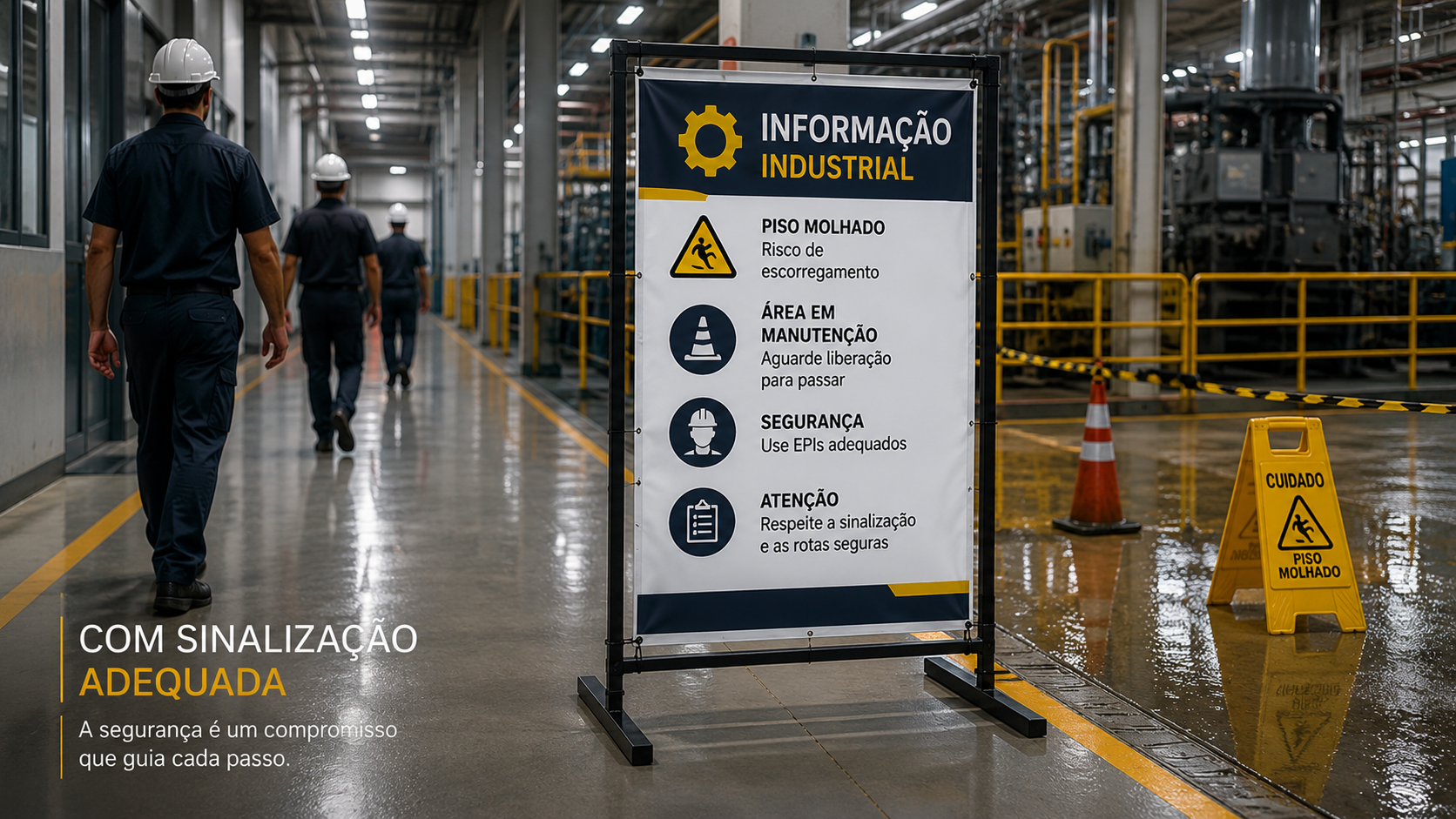 Depois — cavalete com a comunicação instalada